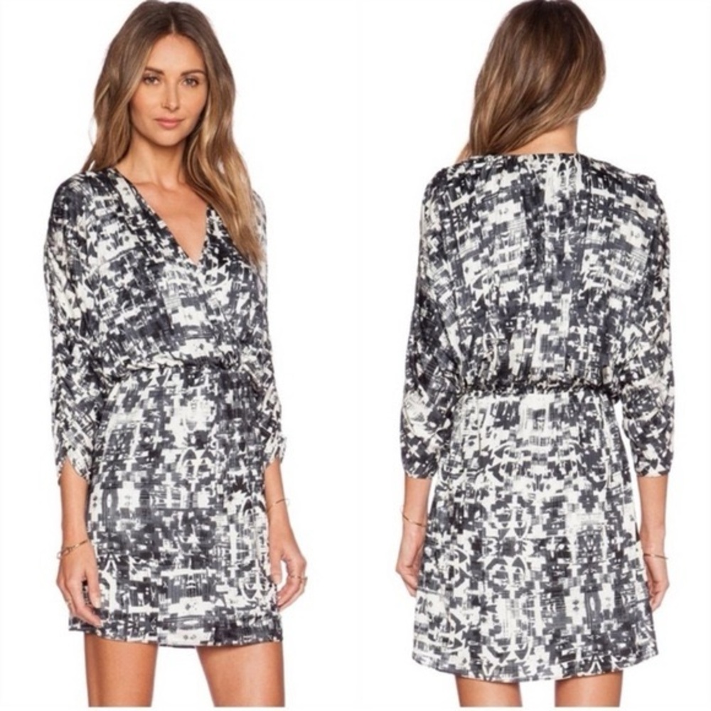 Parker Black and White V-Neck Sundress with Cuffed Sleeves